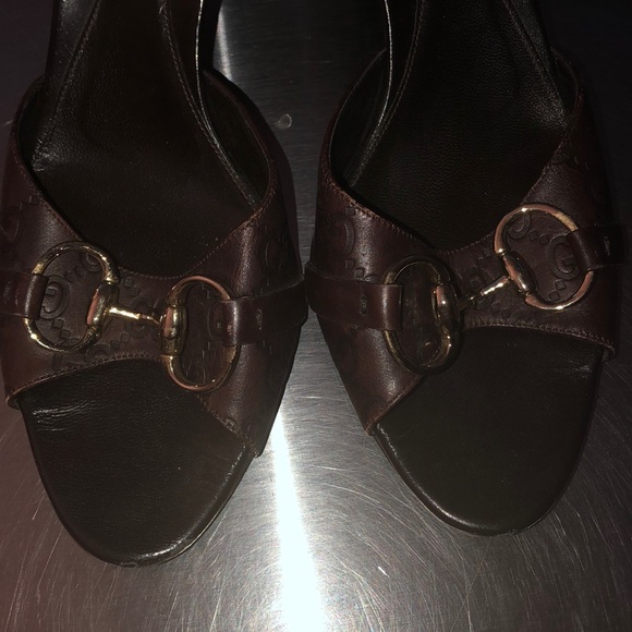 Gucci brown leather Guccisima sandals heels 39 - Picture 5 of 6
